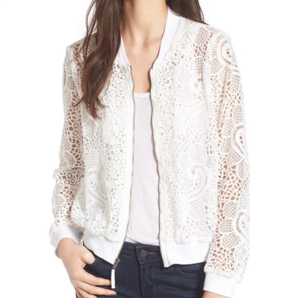 Ella Moss Pixie Sheer Lace Bomber Jacket - Picture 1 of 6